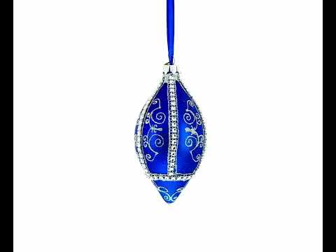 Adorno navideño de cristal con remate en forma de lágrima puntiaguda azul con diseño de joyas