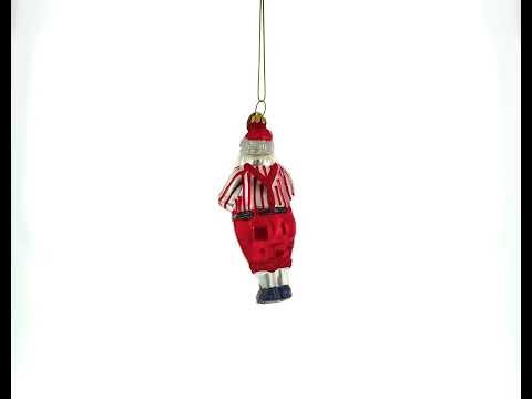 Santa with Teddy Bear and Gift Glass Christmas Ornament