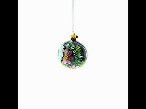 Pink and White Floral Blossoms Glass Ball Christmas Ornament 3.25 Inches