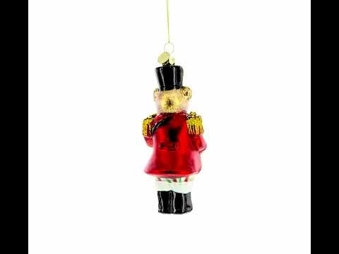 Teddy Bear Drummer Glass Christmas Ornament