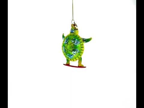 Schildkröten-Surfing-Glas-Weihnachtsornament