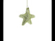 Adorno navideño de vidrio soplado con la palabra Joy en forma de estrella dorada y brillante