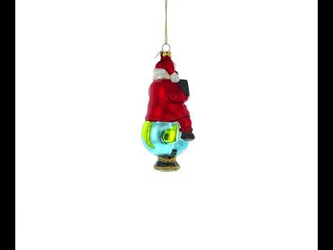 Teacher Santa on World Globe Glass Christmas Ornament