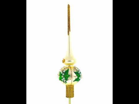Adorno para árbol de Navidad de vidrio soplado en color beige con flores de lirio de los valles de 11 pulgadas