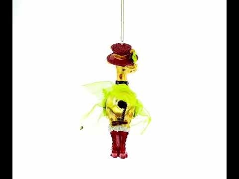 Giraffe in Costume Glass Christmas Ornament
