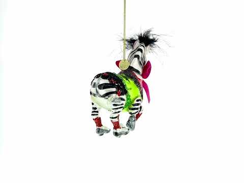 Zebra in Costume Glass Christmas Ornament
