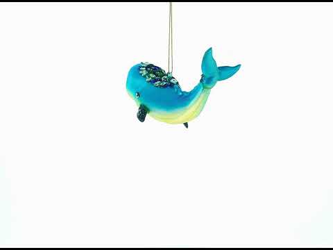 Whale with Sequins and Glitter Glass Christmas Ornament