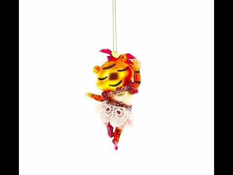 Lady Tiger in Pink Dress Glass Christmas Ornament