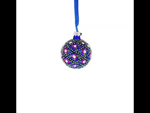 1907 Rose Trellis Royal Green Glass Ball Christmas Ornament 2.4 Inches