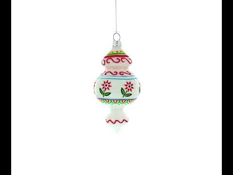 Red Flowers and Swirls Glass Christmas Ornament