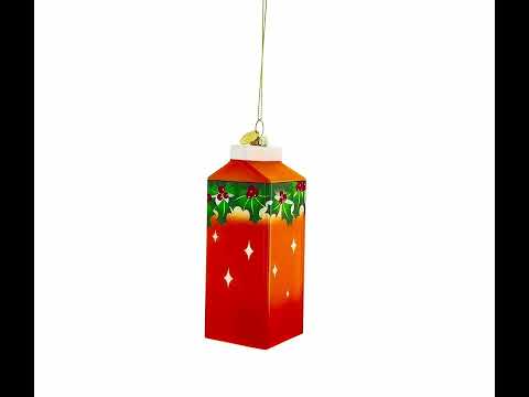 Jolly Christmas Orange Juice Box Glass Christmas Ornament