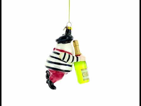 Französischer Weihnachtsmann mit Champagnerglas als Weihnachtsbaumschmuck
