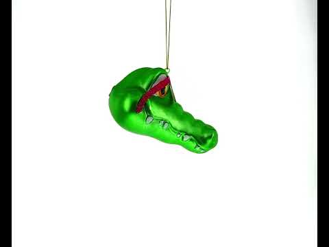 Alligator Head with Glasses Glass Christmas Ornament
