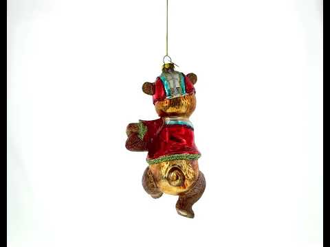 Bear Engaged in Football Glass Christmas Ornament