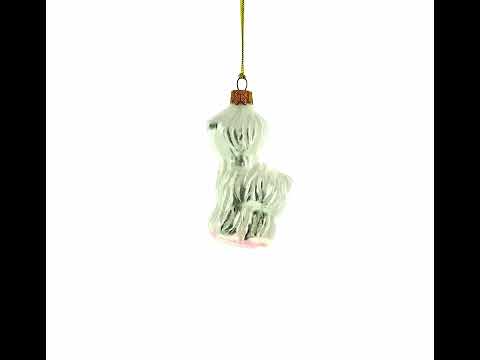 White Lamb and Sparkling Wool Glass Christmas Ornament