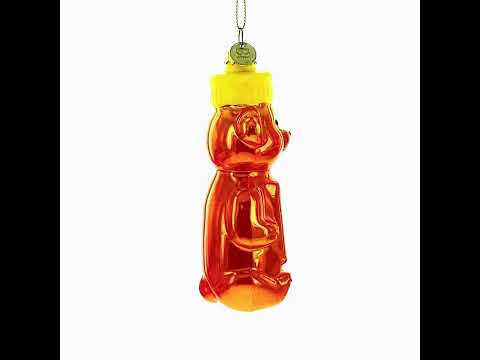 Honey Bear With Label Detail Glass Christmas Ornament