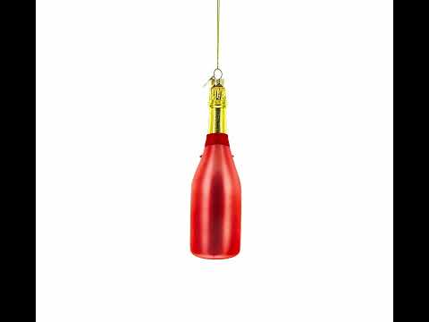 Adorno navideño de cristal con forma de botella de vino rosado espumoso