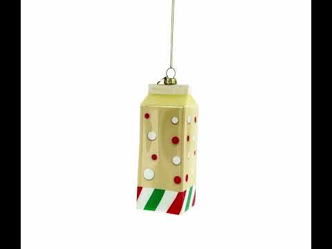 Holiday Eggnog Milk Carton Blown Glass Christmas Ornament