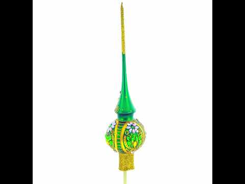 Enchanted Emerald Jeweled Green Glass Christmas Tree Topper 11 Inches
