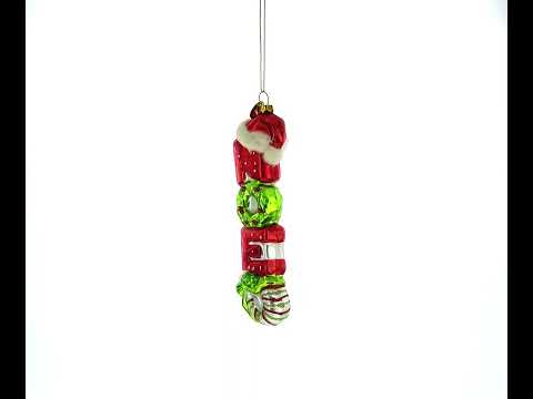 Noel Sign Topped with Santa Hat Large Glass Christmas Ornament