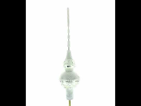 Perlenbesetzte, weiße Christbaumspitze aus Klarglas, 28 cm (11 Zoll)