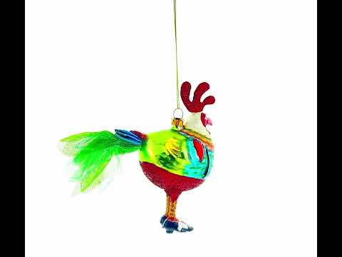 Rooster wearing Shoes Glass Christmas Ornament