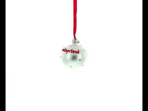Swiss Flag Crystal Accents on Glass Ball Christmas Ornament