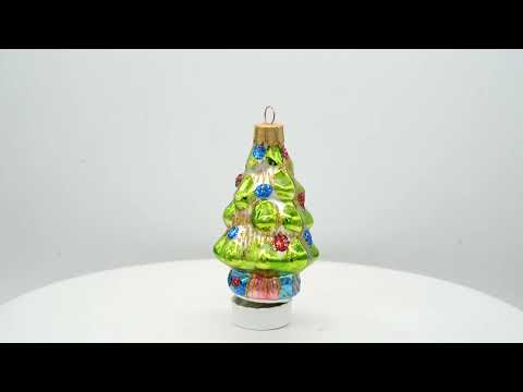 Tree Adorned with Golden Garland Glass Christmas Ornament