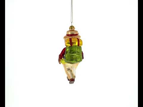 Bear Hiker Glass Christmas Ornament