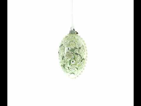 3D-Ei-Ornament aus Glas mit Perlenrosen, 10 cm