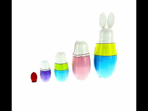 Set of 5 Bunnies Wooden Nesting Dolls 7 Inches Tall