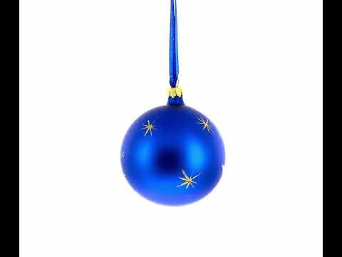 Hockey Player in Action on Blue Glass Ball Christmas Sports Ornament 4 Inches