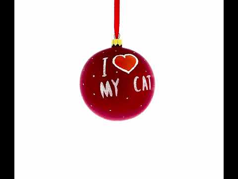 Kitten with Green Yarn Glass Ball Christmas Ornament 4 Inches