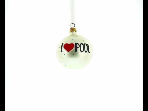 I Love Pool Billiard Glass Christmas Ornament 3.25 Inches