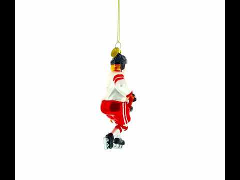 Hockey Player Glass Christmas Ornament