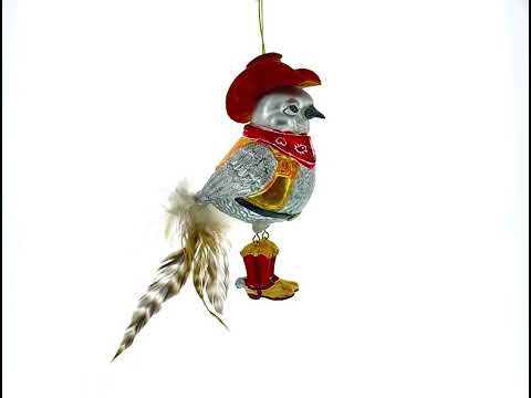 Western Theme Cowboy Bird in Bandana Glass Christmas Ornament