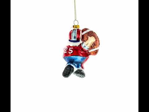 Santa the Football Player Glass Christmas Ornament