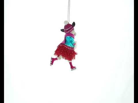 Cow Ice Skating in Winter Wonderland Glass Christmas Ornament
