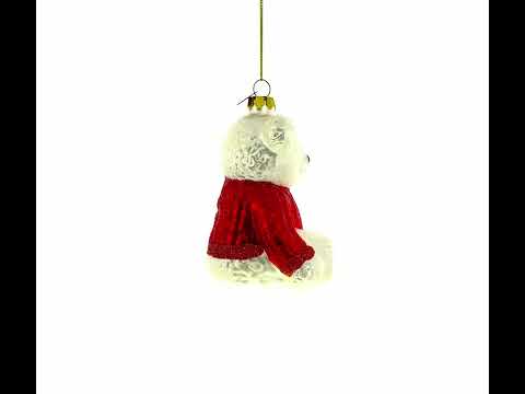 White Teddy Bear in Red Sweater Glass Christmas Ornament