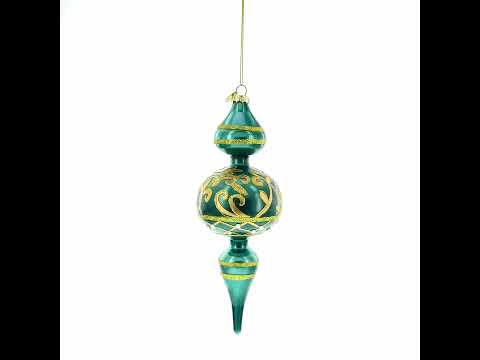 Regal Green Scroll Finial Glass Christmas Ornament
