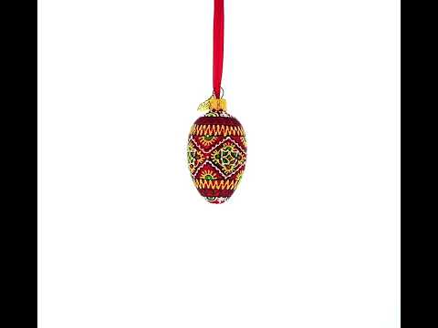 Rotes geometrisches ukrainisches Pysanka-Mini-Glasei, 7,4 cm (2,9 Zoll)