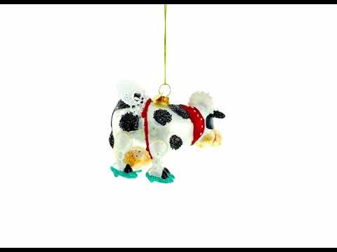 Cow Sporting Wings Glass Christmas Ornament