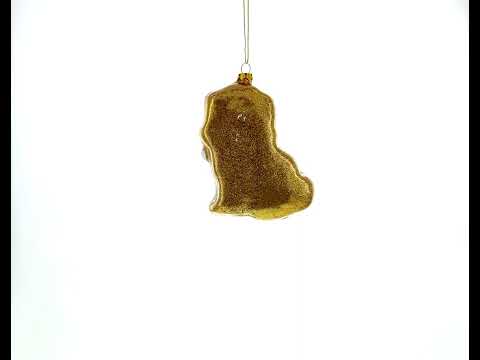 Gingerbread Dog with Bone Glass Christmas Ornament