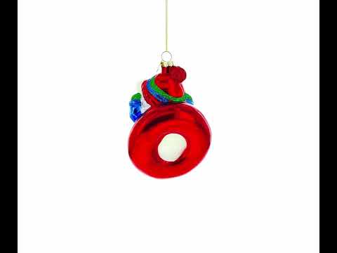 Puppy on Snow Tube Blown Glass Christmas Ornament