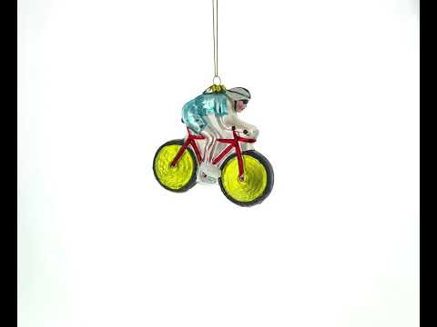 Cycling Sportsman on Bicycle Glass Christmas Ornament