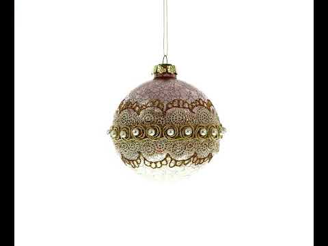 Lace-Adorned Pink Glass Egg Christmas Ornament