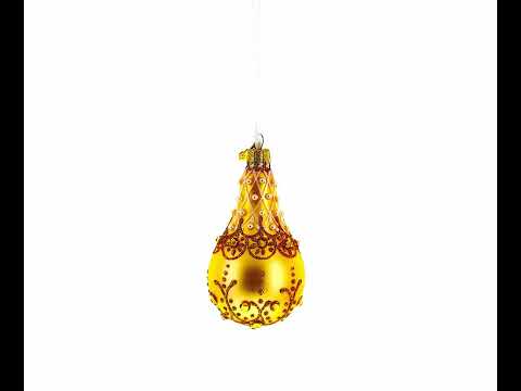 Pearls on Gold Glass Pear Shape Ornament