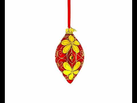 Goldene Blumen, spitz zulaufender, tropfenförmiger Glas-Weihnachtsschmuck