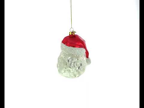 Santa Head with Mistletoe Glass Christmas Ornament
