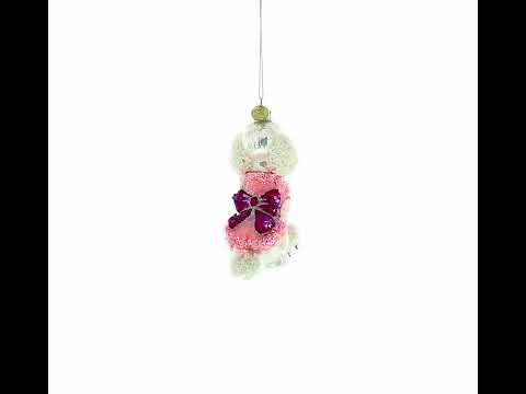 Poodle in Pink Costume Glass Christmas Ornament